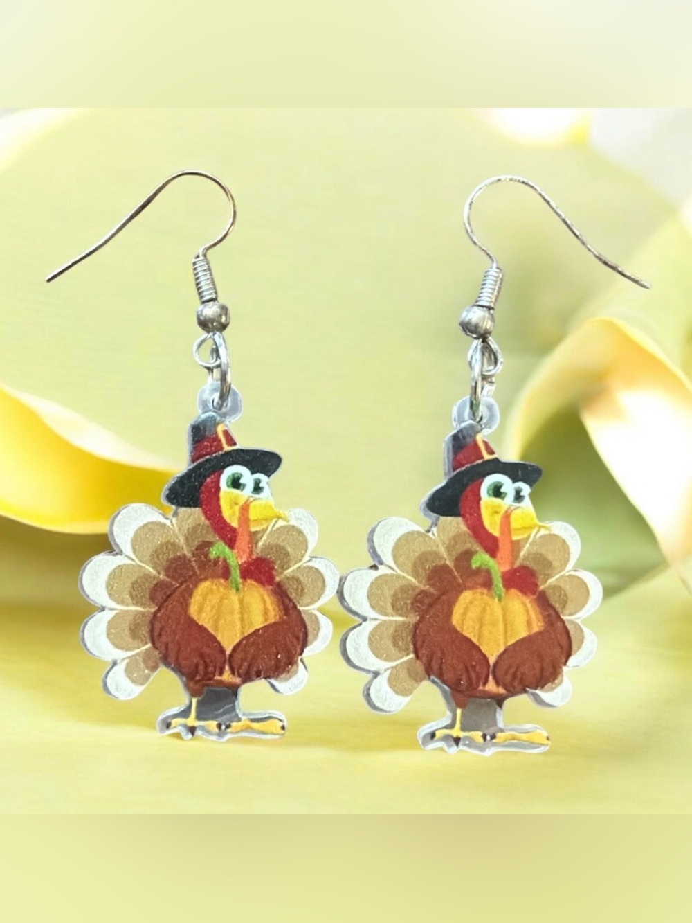 Thanksgiving Pilgrim Turkey Pumpkin Acrylic Drop Dangle Earrings NEW